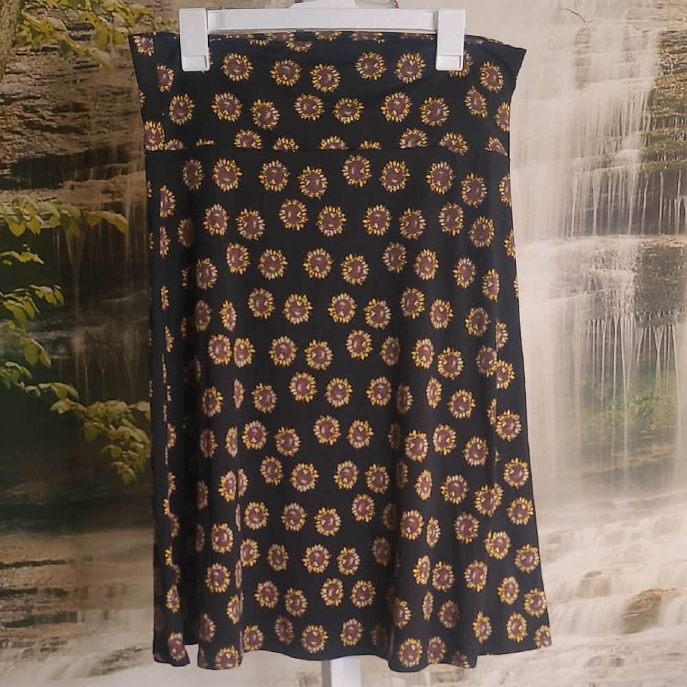 LuLaRoe Womens XL black sunflower high waist stretchy comfy skirt